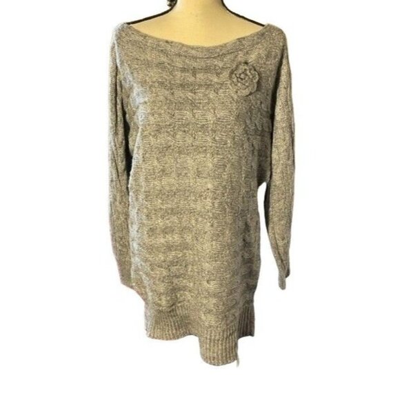 MILITARY HIPPIE Gray Cable Knit Sweater with Removeable Flower Size 2X - Picture 1 of 5